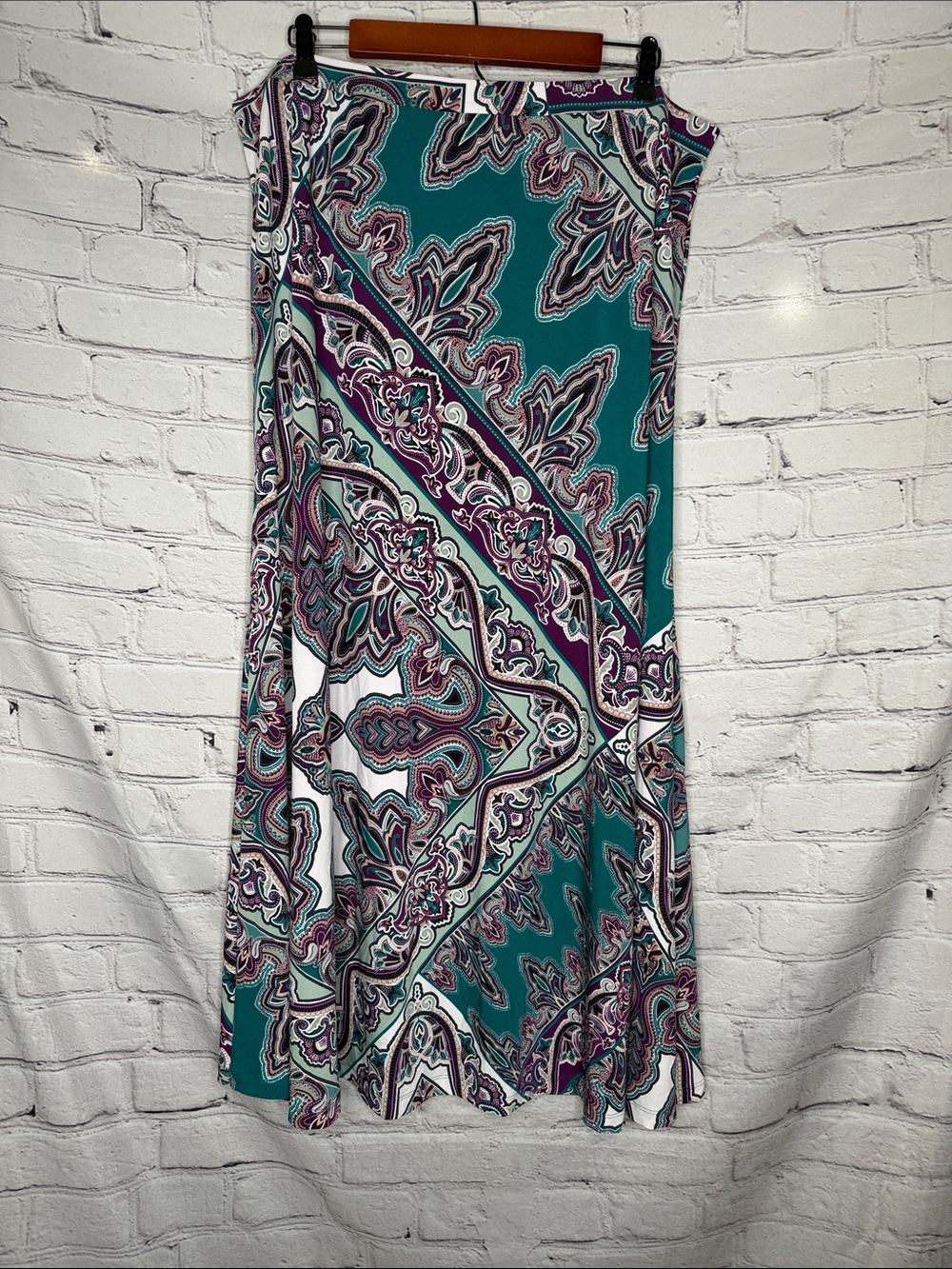 Chico’s Teal & Purple Paisley Maxi Skirt Size X-Large Excellent Condition - Picture 2 of 12
